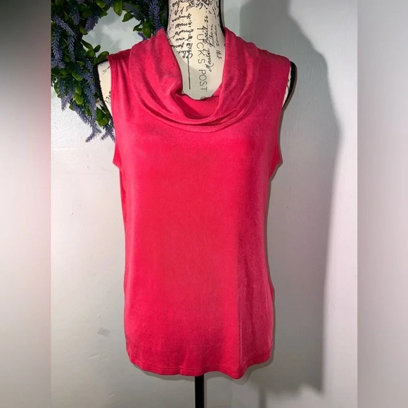 Choices, pink, sleeveless turtleneck, L micro ribbed stretch liquid knit Vintage - Picture 1 of 6